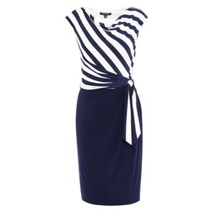Navy & White Striped Wrap-Front Sheath Dress